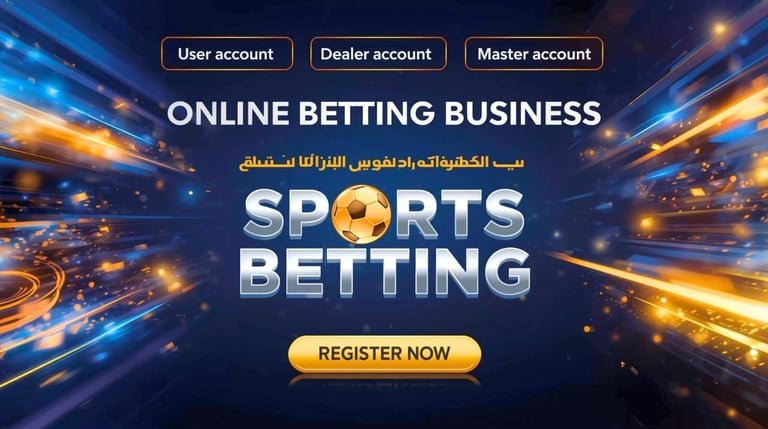 Sports betting business banner – User, Dealer, Master account options with Register Now button